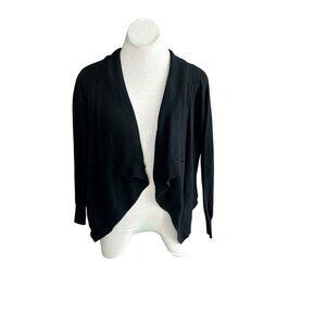 BCBGMaxAzria Black Silk Cotton Cardigan Sweater Waterfall Open Drape Cropped XS